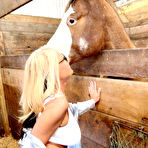 Fourth pic of Blonde amateur Maddie Cross reveals her large boobs while going au naturel in a horse stall | NakedWomenPhotos.net