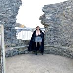 Second pic of Mature Milf wearing crotchless black tights flashing her cunt and tits in a castle – Bare Milfs
