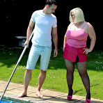 First pic of Fat Milf dressed like a tart drops to her knees and sucks the pool boy off & even lets him spread her legs and push his cock inside her cunt – Bare Milfs