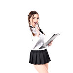 First pic of Monika May stripping out of her school uniform and toying her pink pussy