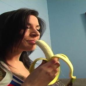Brunette With Banana and Priest #436653