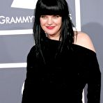 Third pic of Pauley Perrette posing in black dress at Grammy Awards