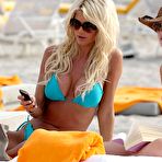 Fourth pic of Victoria Silvstedt in blue bikini on the beach