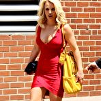 Third pic of Britney Spears legs and cleavage in red dress at The X Factor Auditions