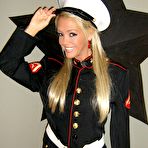 First pic of Foxy Jacky in a marine outfit plays with a dildo