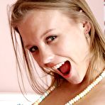 Second pic of Dawson Miller - Horny Dawson Miller uses long beads to caress her firm tits and clean shaved slit.