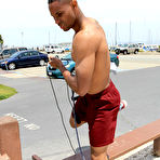 Fourth pic of Big Dick Black Muscular Guy CJ Working out on the Pier