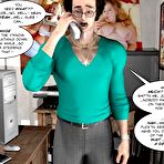 Second pic of Pornstar studio 3D xxx comics: anime hentai cartoon fetish story about first time nude posing, pussy lips masturbation solo and bizarre dildo insertion of average brunette housewife whore with small tits in american private porn studio office