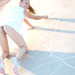 First pic of Petite angel Josie graffitiing the basketball court without panties under tennis skirts