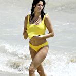 Fourth pic of Stephanie Seymour titslip in yellow bikini paparazzi shots in St. Barts