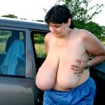 Fourth pic of Breast Safari - Big Boobs Fat Milf In Car Outdoors