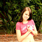 First pic of Kissable Kaydin - Cute teen chick Kissable Kaydin stirps her clothes outdoors and shows her big jugs.