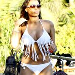 Fourth pic of Busty Jessica Wright poolside in white nikini