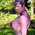Fourth pic of Sex Previews - Latex Lucy kinky babe in purple body suit gets her pussy plugged