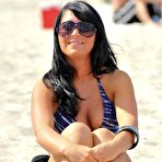 Fourth pic of Busty Angelina Pivarnick shows deep cleavage on the beach