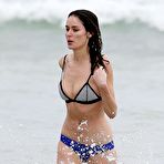 First pic of Nicole Trunfio in blue bikini on a beach