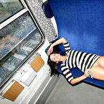 Fourth pic of Nude Brunette Posing In An Empty Train