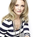 Second pic of Cameron Diaz in white pants and striped blouse photoshoot