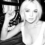 Third pic of Lindsay Lohan deep cleavage black-&-white photoshoot