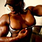 Second pic of Big black Female Bodybuilder topless workout