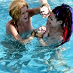 Second pic of Naked girls with tied hands Jenni Lee and Mallory Knots fight on the lawn and in the pool