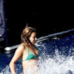 First pic of Lea Michele nipple slip in green bikini on a boat in Italy