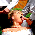 Third pic of Slutty bride Miss Piss gets gang banged, cum covered and pissed on outdoors