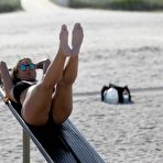 Third pic of Imogen Thomas in black bikini on the beach in Miami
