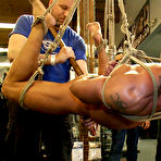 Third pic of Bound In Public - Smiley stud forced to perform in a gay gangbang sex show in front of kink public watching