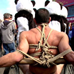 First pic of Bound In Public - Gay pervs dressed in panda bears take big strong stud and pervert him in wild gangbang sex outdoor