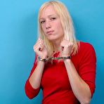 Second pic of Bondage Pictures - Meet Veronika. She is handcuffed the very first time in her life. She is cuffed and cleave gagged in
