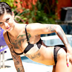 First pic of Big titted tattooed chick Bonnie Rotten manages suck and fuck both fat members
