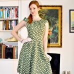 First pic of British redhead Zara Du Rose gets to upskirt tease in a retro polka-dot dress and classy tan nylons