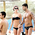 Third pic of Belen Rodriguez exposed her body in tiny bikini on the beach in Italy