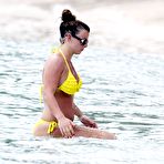 Fourth pic of Busty Coleen Rooney sexy in yellow bikini on the beach
