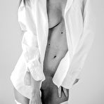 Fourth pic of Superb softcore model Rene Star strips her white panties and button up shirt to pose naked.