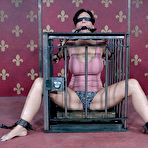 Third pic of SexPreviews - Syren De Mer bound in cage suffering with clamps on her nipples