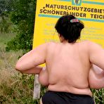 Fourth pic of Breast Safari - Fat Mature Oils Her Boobs Outside