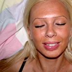 Fourth pic of Blonde wife sucks cock and gets facialized