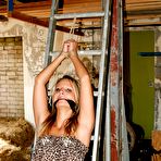 First pic of Submissed.com video: HOT BABE TIED TO LADDER CLEAVEGAGGED VIBED