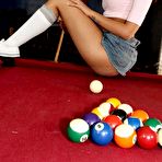 First pic of Big titted girl Isis Taylor gets naked and takes on cock on red pool table