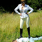 Second pic of The luscious Lady Sonia makes guy sniff her ass and tramples his body outdoor
