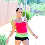 First pic of Sporty brunette babe Rahyndee James strips outdoors and teases in the middle of the road
