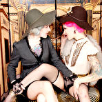 First pic of Pink hair Madeleine Sophie and her elegant lesbian friend kiss and show their tattoos