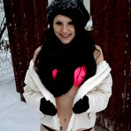 Fourth pic of Frisky doll Freckles is brave enough to demonstrate her erotic undies on a frosty winter day