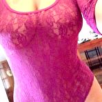 First pic of Charlotte Springer wearing tight pink see-through bodysuit in self-shot photoset