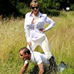 First pic of The slave of Lady Sonia can do nothing when she rides and tramples him outdoor