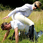 Third pic of The slave of Lady Sonia can do nothing when she rides and tramples him outdoor