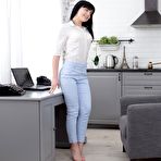 First pic of Office brunette kneels in front of her colleague to take cum on her boobs