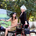 Second pic of [Devil's Film] Pornstar Grandma Kelly Leigh In a Walker Posing Outdoors - IWantMature.com